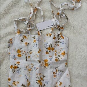 Reformation White Floral Camisole with Yellow and Green Print